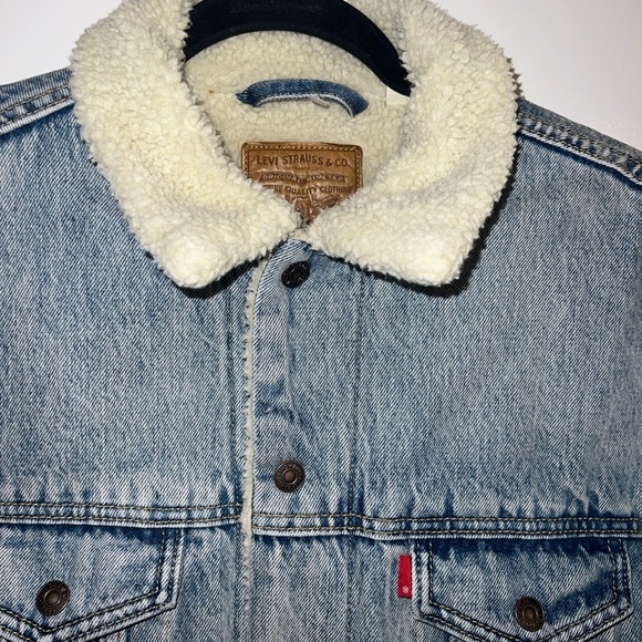 LEVI’S PREMIUM Sherpa Denim Jean Jacket Sz XS *spots - Picture 2 of 13
